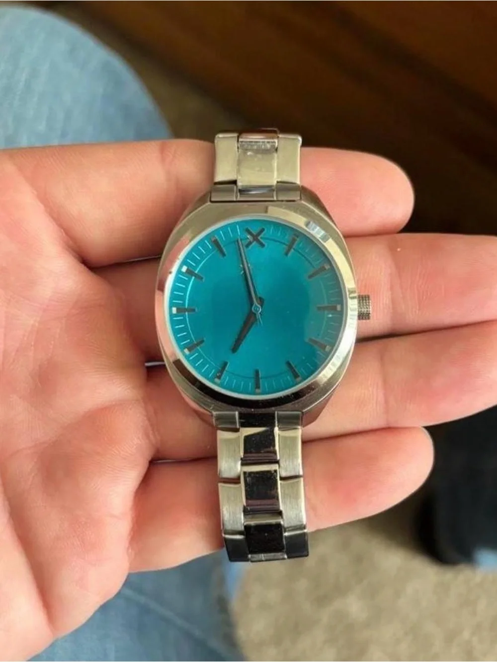 XNY Men’s Stainless Steel Quartz Watch Blue Turquoise Dial Silver Tone Bracelet